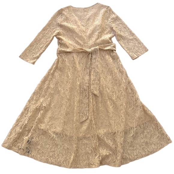 NEW ECRU Size 10 or 12. Lace Midi long sleeve v-neck special occasion Dress NWT - Picture 6 of 12